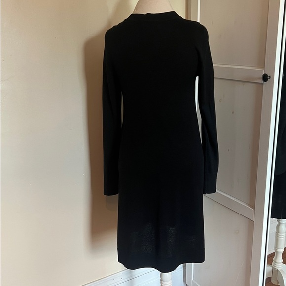 LOFT Black Swiss Dot Ruffle Neck Long Sleeve Dress with Sheer Detail NWT Size S - Picture 7 of 10